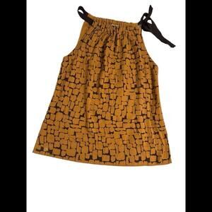 Merona Women Tank Top Sz XL Brown Abstract Animal Print Bow Tie Drawstring